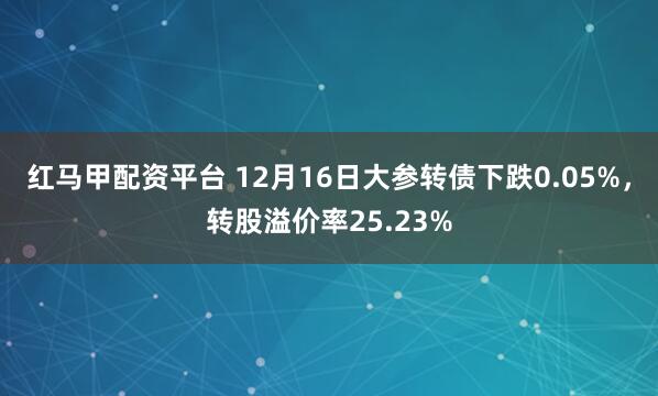 红马甲配资平台 12月16日大参转债下跌0.05%，转股溢价率25.23%